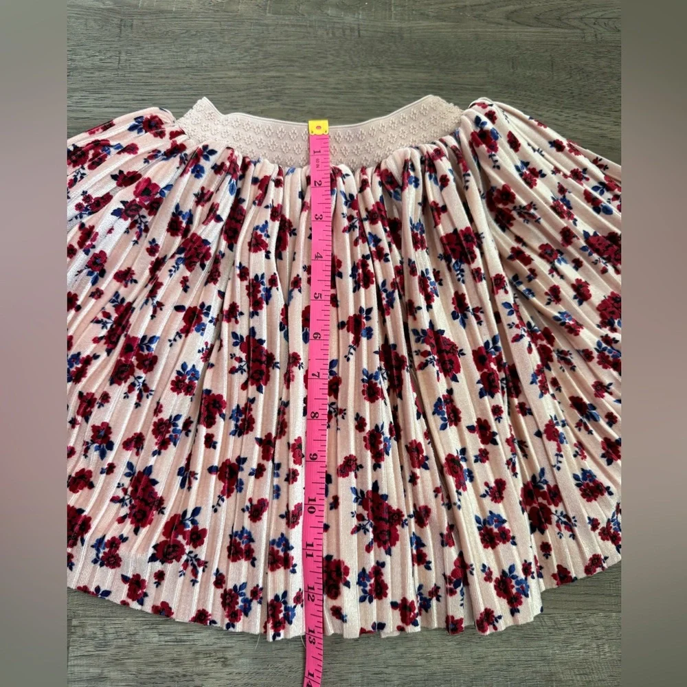Pippa &‎ Julie Girl's Pink With Red Floral Print Pleated Velour Skirt Size 5T